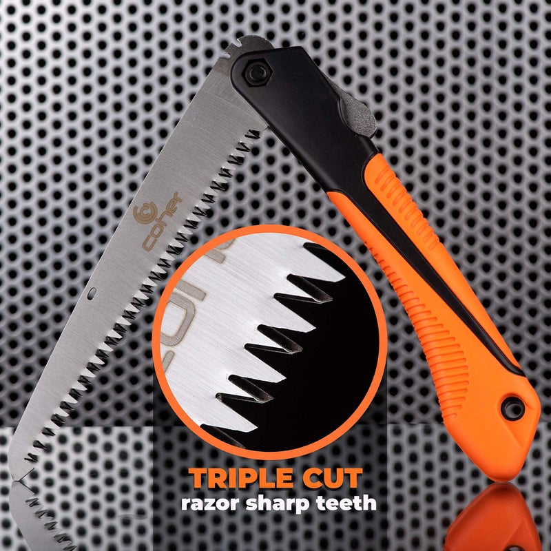 coher Folding Hand Saw for Tree Pruning, Camping, Gardening, Hunting. Cutting Wood, PVC, Bone with Ergonomic Handle Design - Image 4